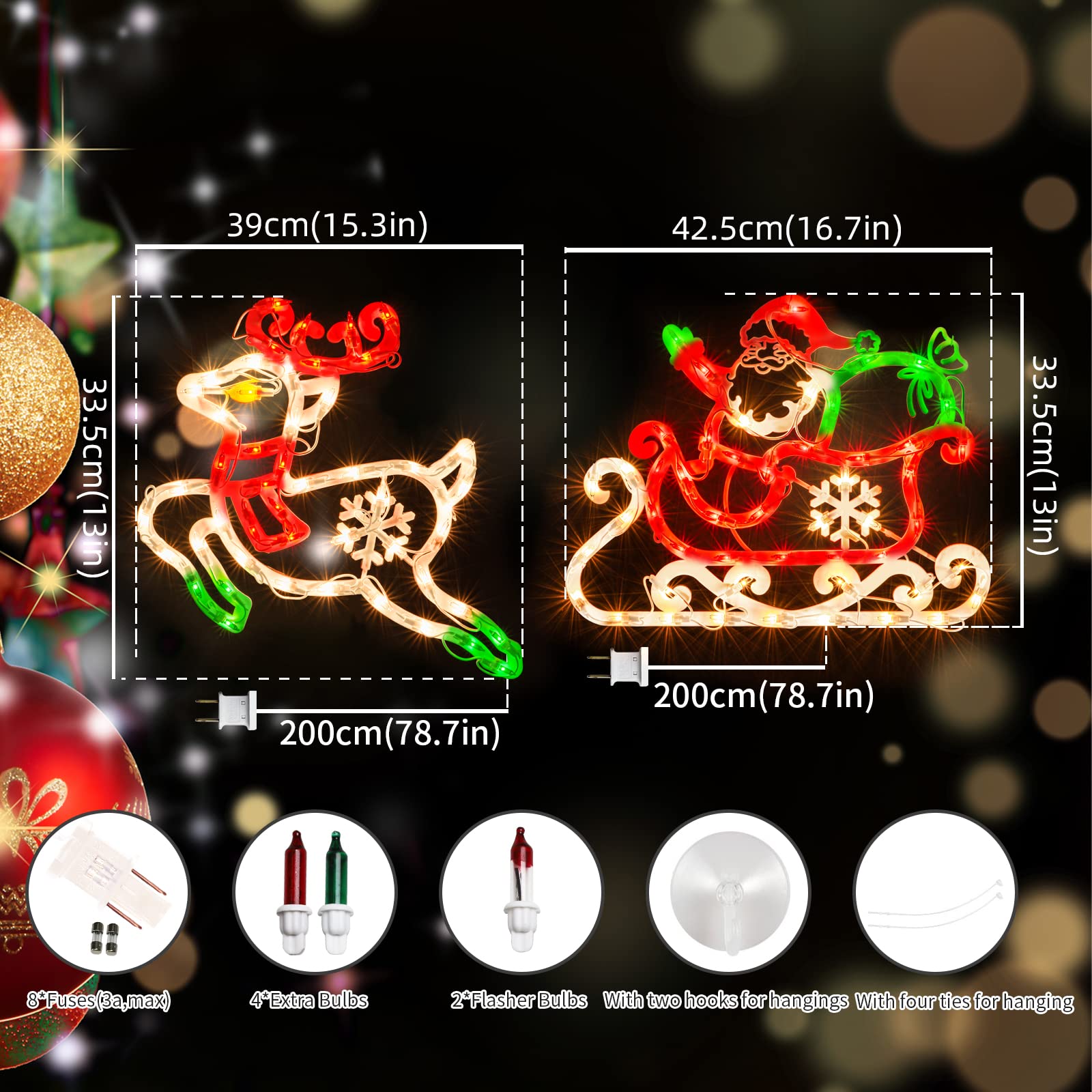 LAMPHOME Santa iluminada en trineo con renos, decoración de silueta de ventana de Navidad, decoración de ventana de Navidad, decoración de ventana para Navidad, fiesta, hogar, patio, césped, jardín