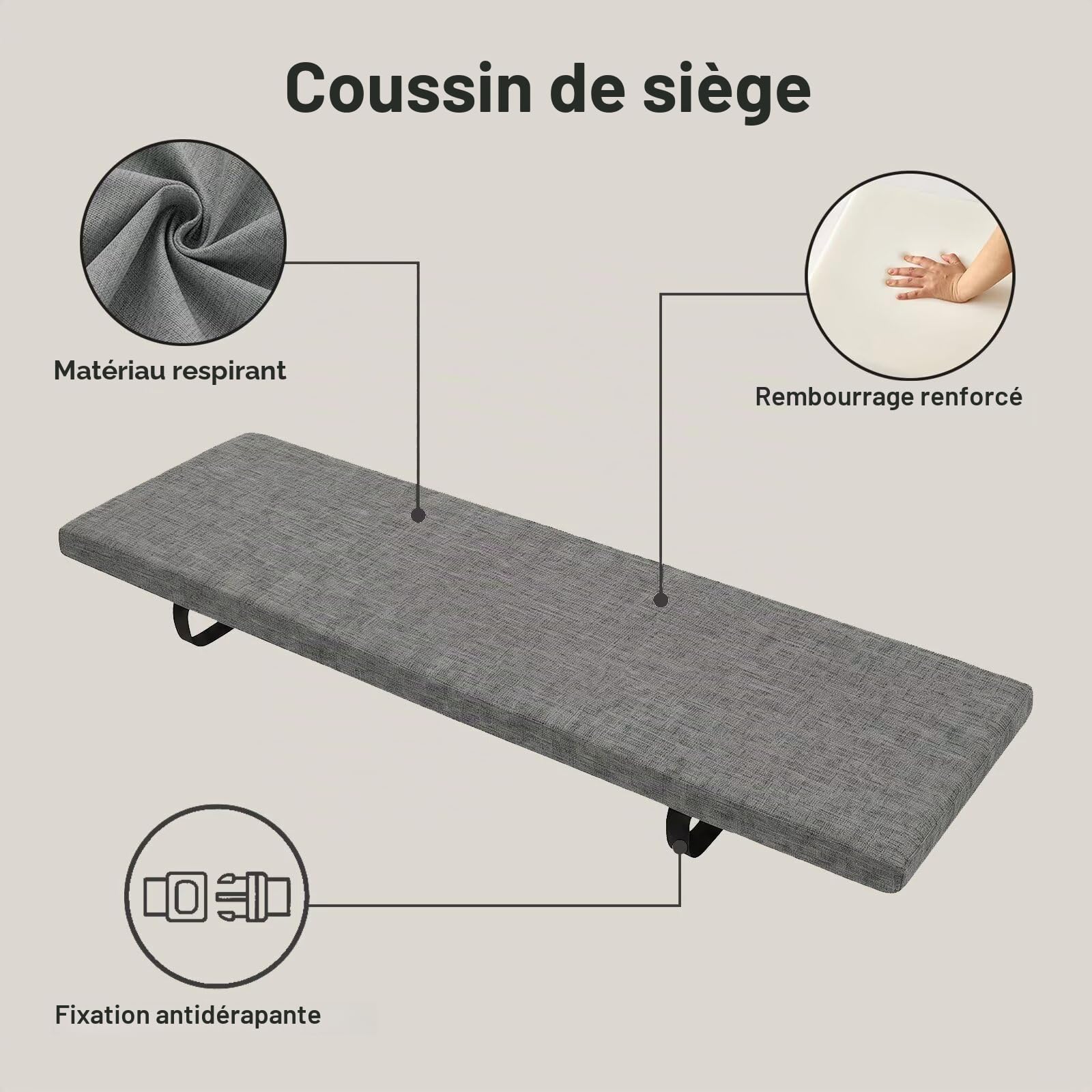 Coussin d'assise épais de 3 cm pour banc, coussin de banc lavable, coussin de chaise et banc de jardin pour extérieur, grand coussin pour chaise, sol, chaise de bureau - Café foncé - 140 x 30 x 3 cm