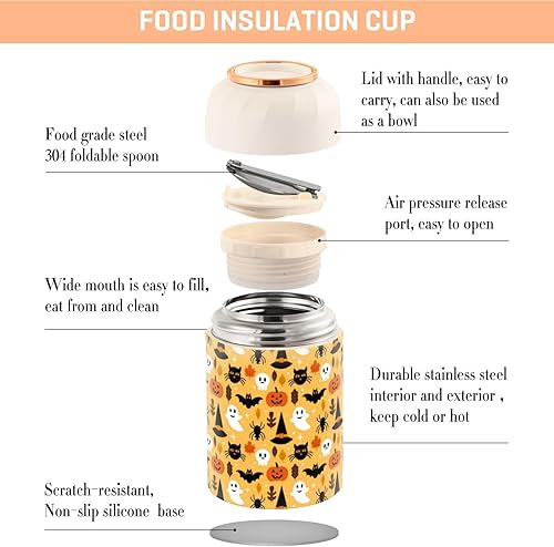 Miniatura 4 de Halloween Pumpkin Food Jar with Spoon Stainless Steel Vacuum Insulated Food Container 17 oz Thermos for Hot Food