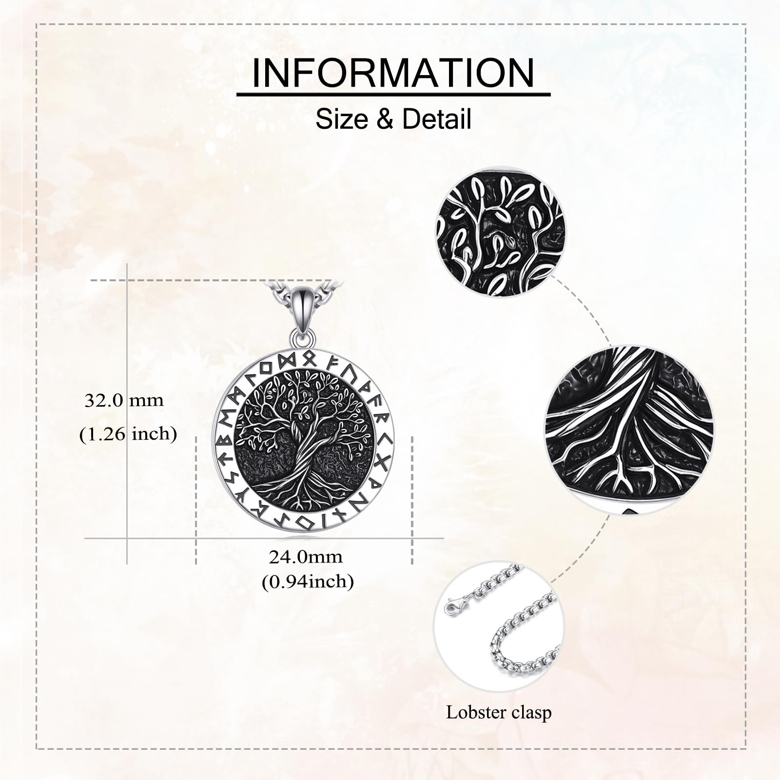 Viking Halskette S925 Sterling Silber Yggdrasil Halskette Viking Rune Baum des Lebens Anhänger Halsketten Nordische Heidnische Schmuck Geschenke für Männer Herren Väter
