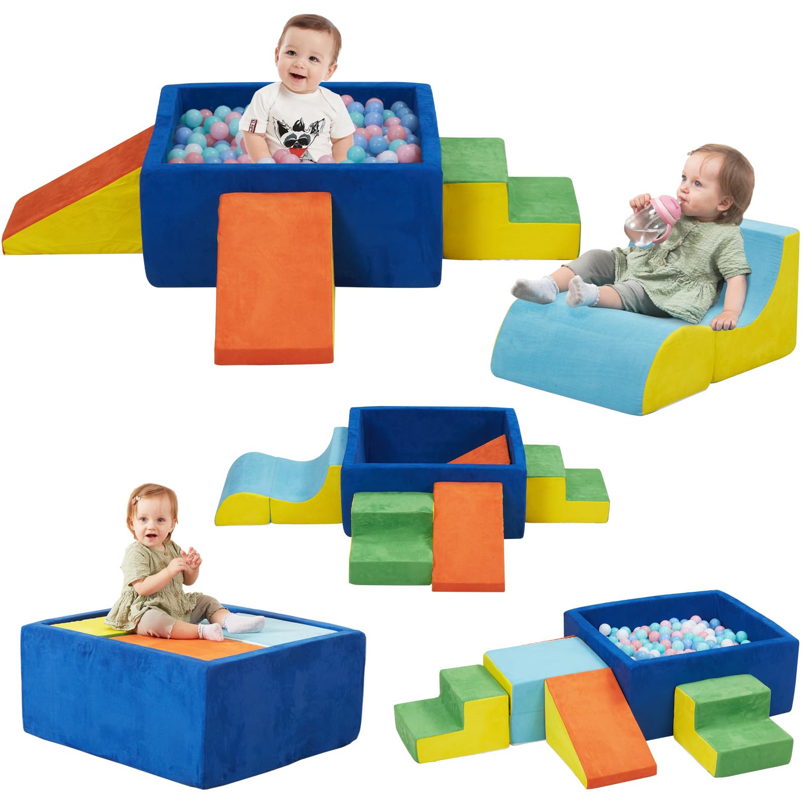 MOOZHEALTH 6 Pieces Foam Climbing Blocks with Ball Pit,Kids Soft Play Climbing for Toddlers,Baby Climbing Toys Indoor,Modular Washable PlaySet for Playroom,Crawl & Tumble,Colorful(Balls Not Included)