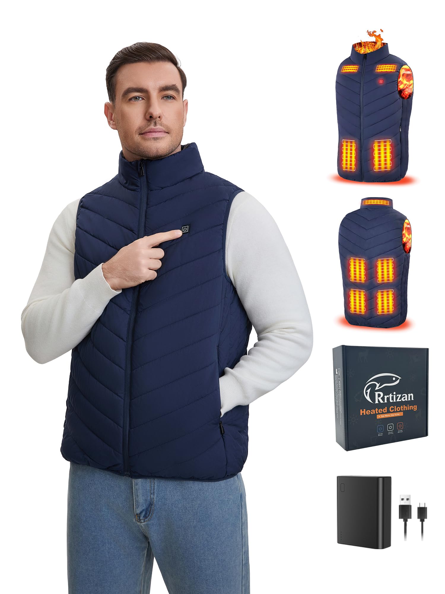 Rrtizan Heated Vest for Men,Lightweight Electric Heating Vest with Battery Pack for Winter Outdoor Hunting Skiing Hiking work