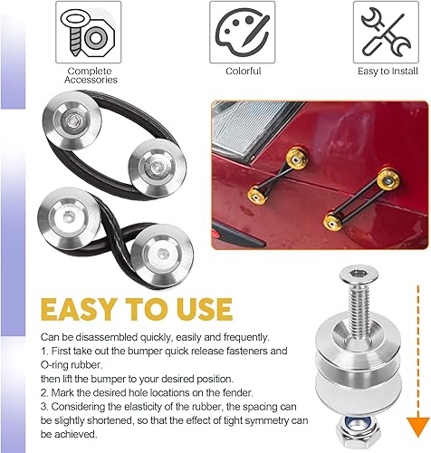 Miniatura 5 de Swpeet 54 piezas  3 pares de cierres plateados de liberación rápida, clips universales de aluminio para parachoques delantero y trasero, cierre de