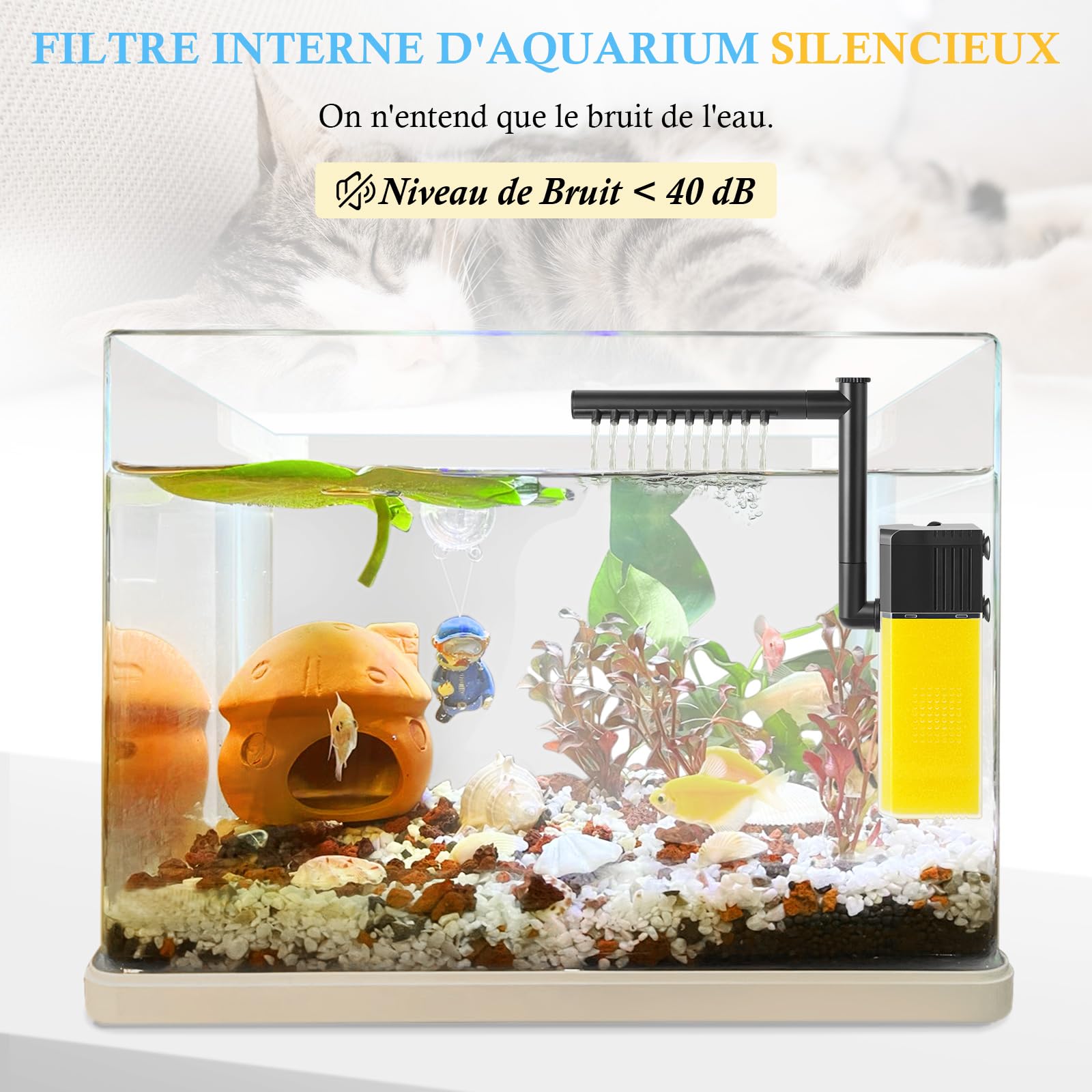 FEDOUR 8W 16W Filtre Immersible pour Aquarium, Filtre Interne de Bassin à Poissons Silencieux avec Barre de Pulvérisation, Puissant Filtre pour Aquarium de 15-300L(8W pour 15 – 120 litres)