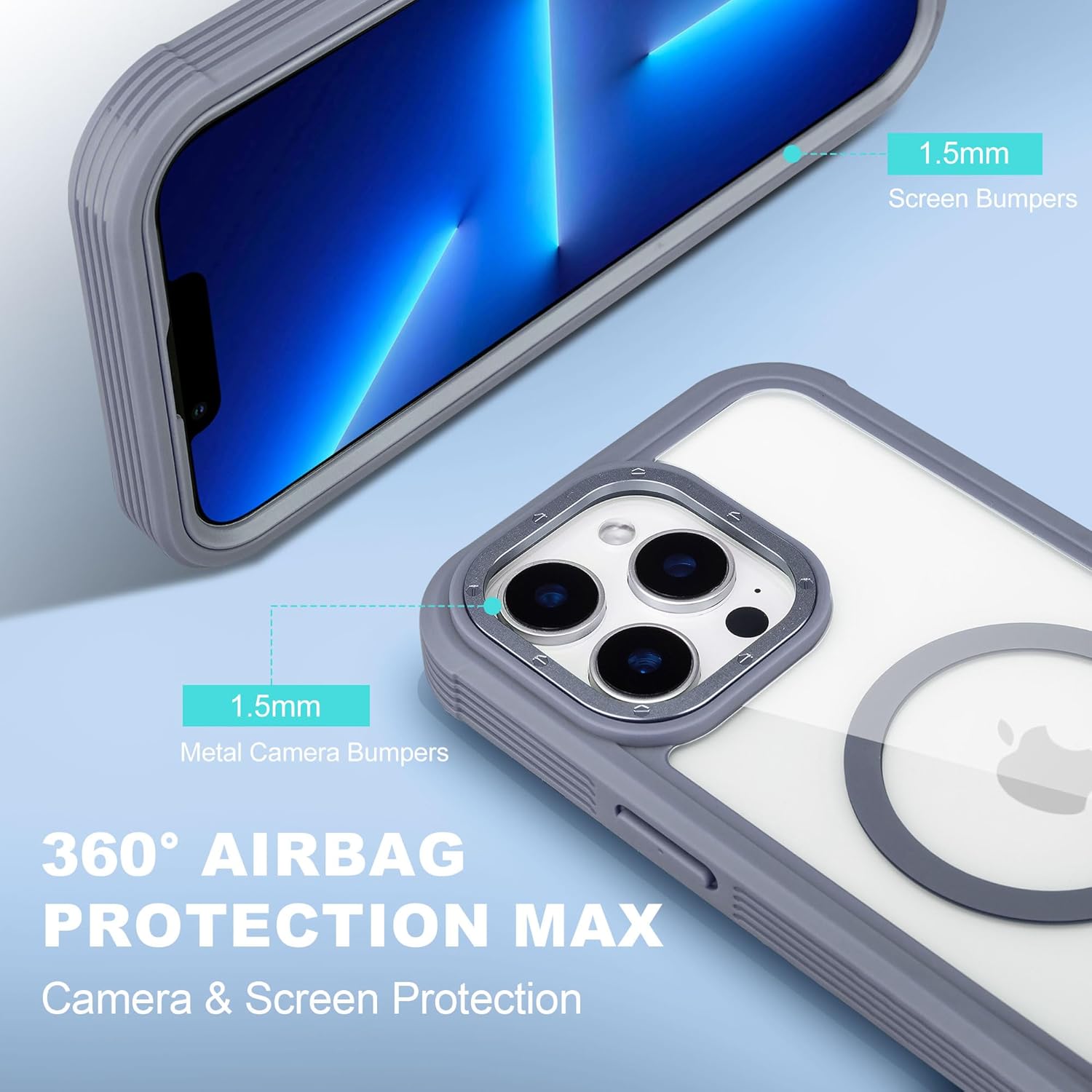 Defender for Clear iPhone 13 Pro Max Case with Belt Clip Holster, Compatible with MagSafe, Anti-Yellowing, Full-Body Phone Cover for iPhone 13 Pro Max Case (Clear & Grey) - Image 7