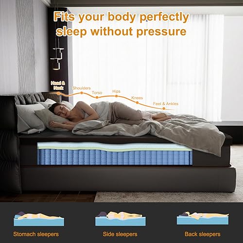 Miniatura 4 de Colchón híbrido de 12 pulgadas, tamaño individual, firmeza media en una caja, espuma viscoelástica con bobinas de bolsillo individuales,