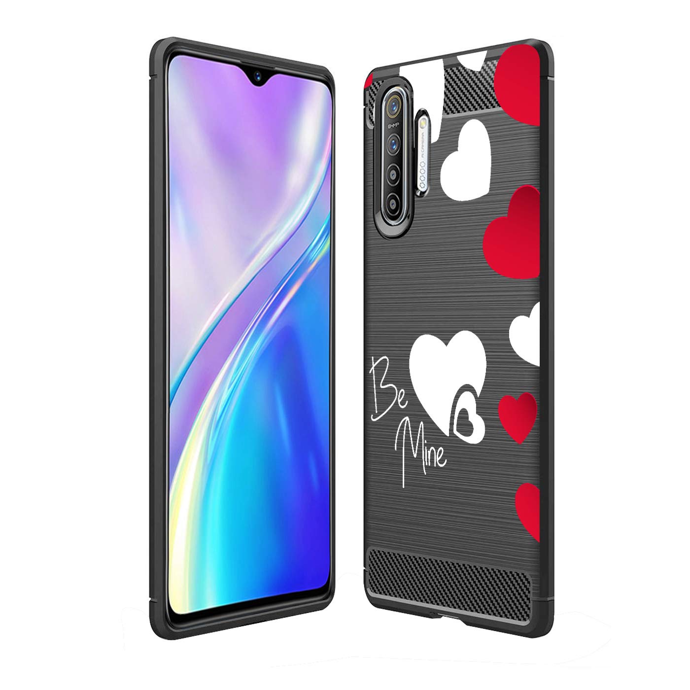 Nainz BE-Mine 360 Protection Designed Printed Soft Rugged Armor Back Case Cover for Realme XT -Black[Rubber]