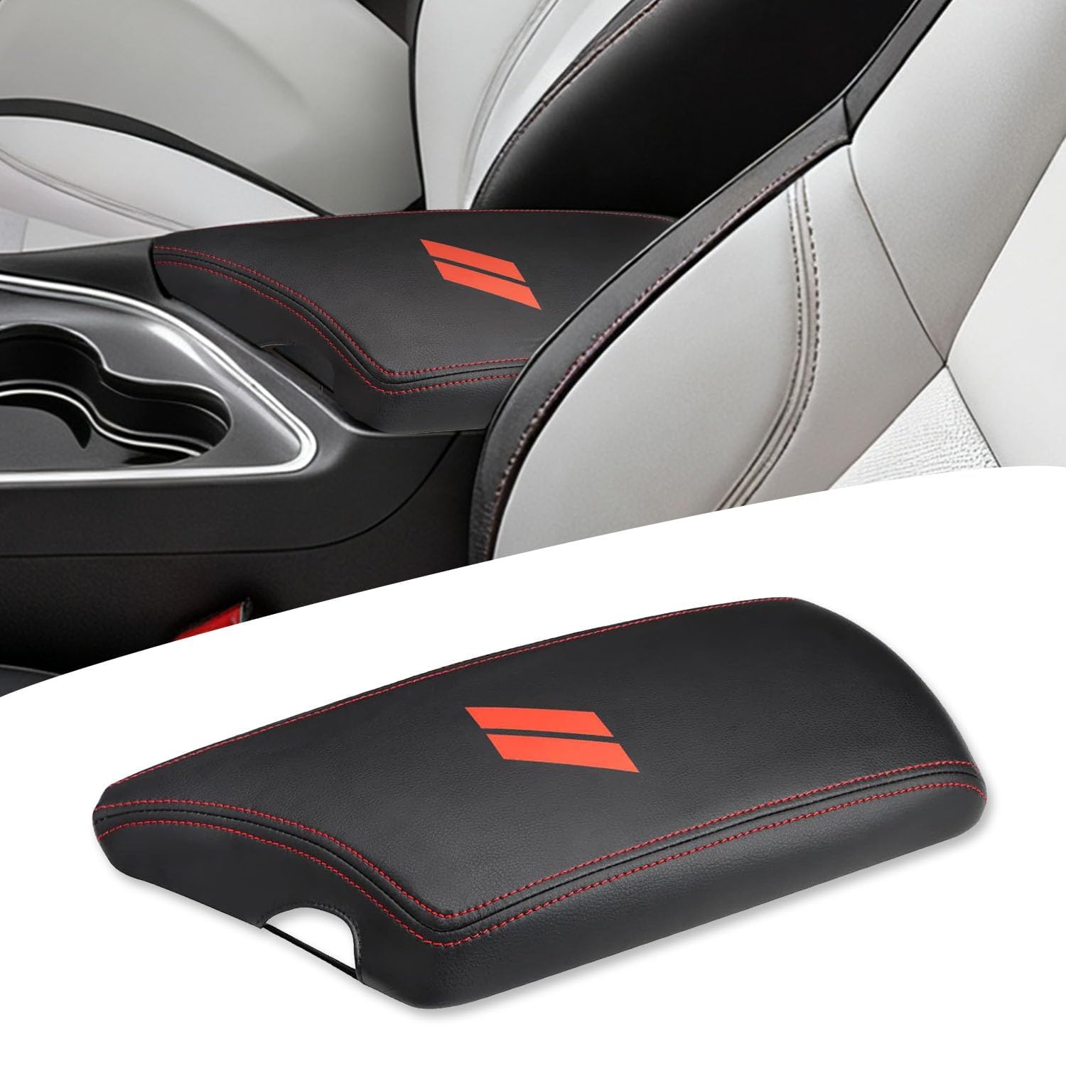 XIULANJIAYOU Car Center Console Armrest Cover for Dodge Challenger 2015-2023, PU Leather Protector Cushion Pad Waterproof Scratch Resistant Interior Accessories