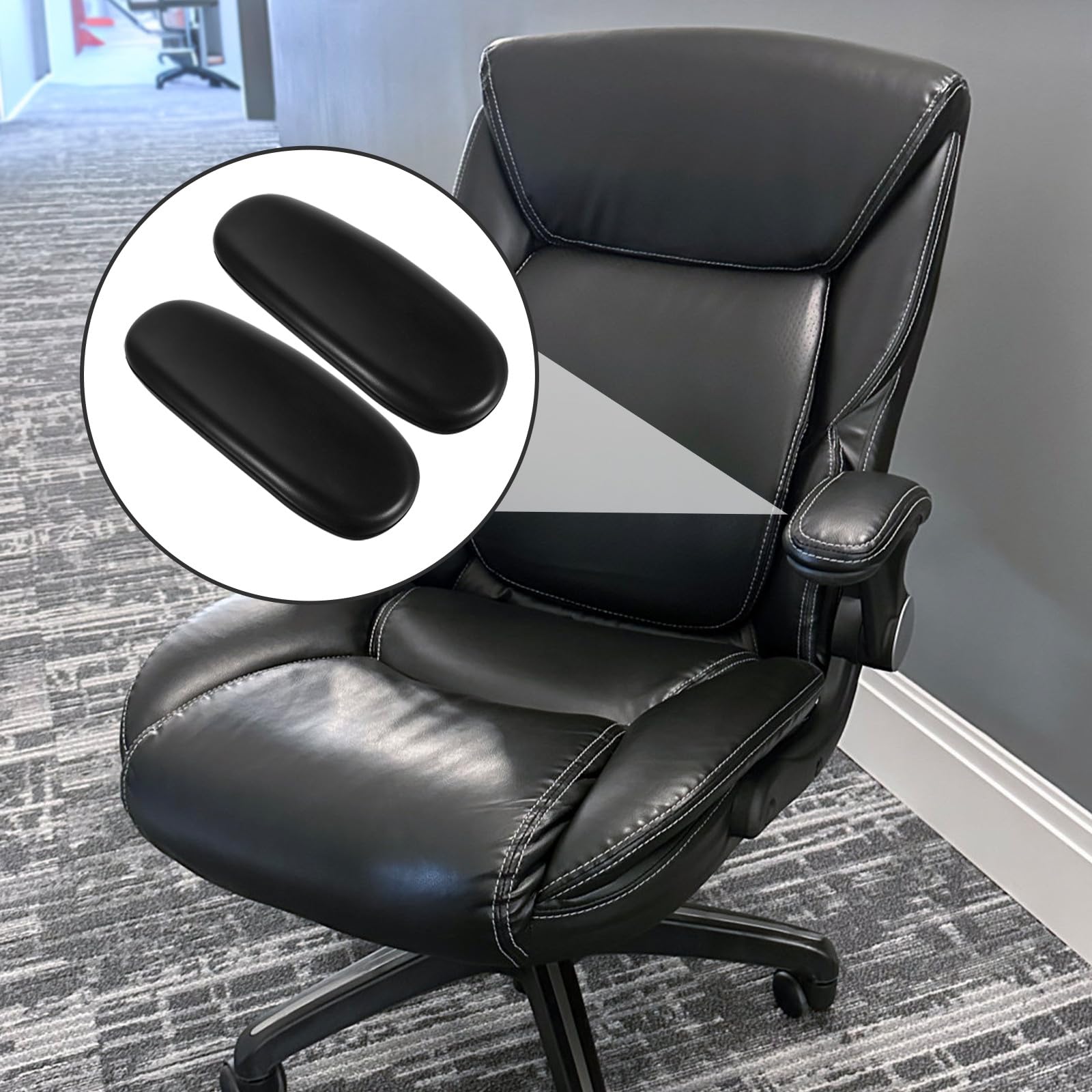 Lurrose Almohadillas y de Oficina para Giratoria Brazos Par de Silla Reposabrazos Ajustables de PU Negro a Aliviar Estrés en Cuello, 1