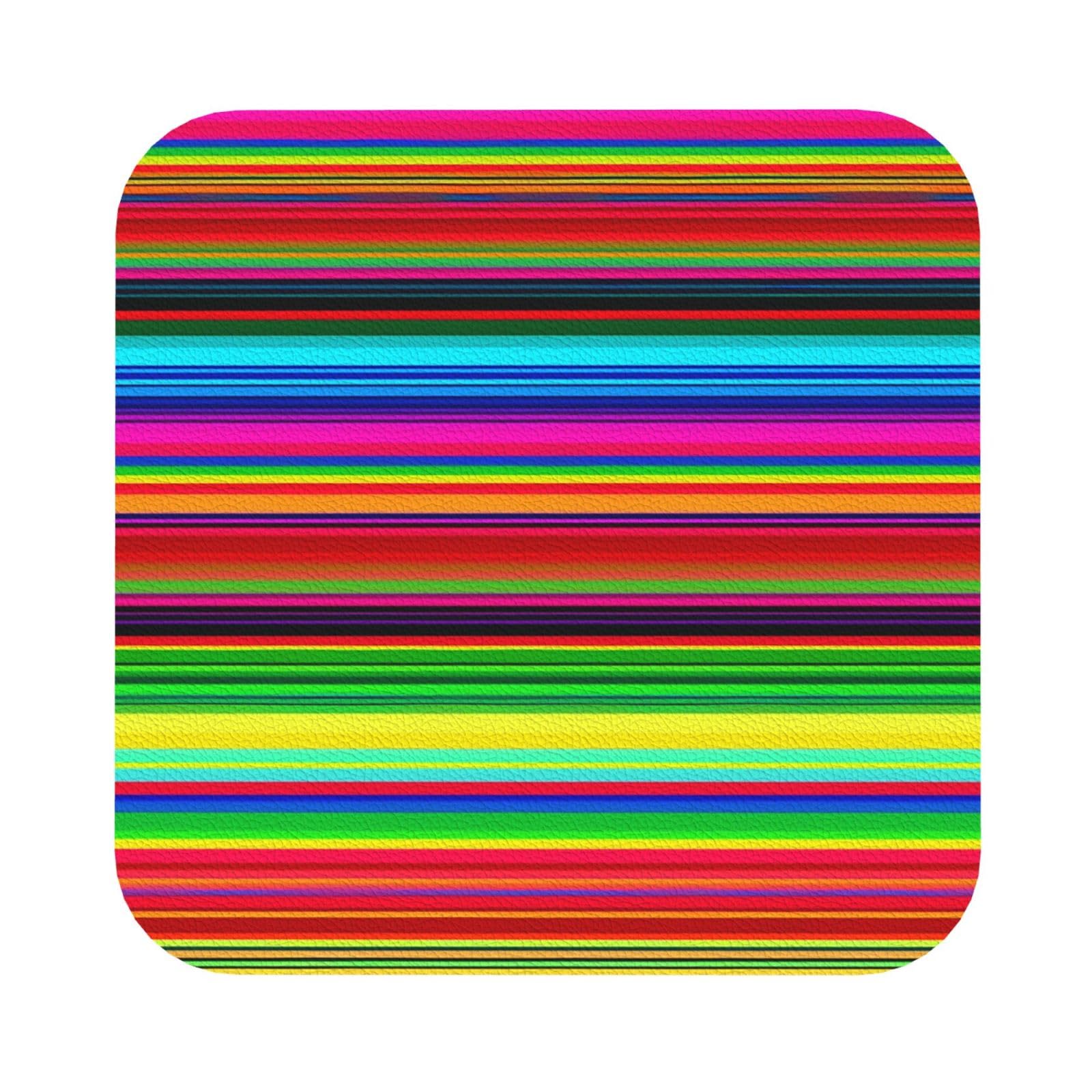 Fodpand Square Colorful Mexican Stripes Drink Coasters Set Of 4, Heat Resistant Leather Coasters Fuuny Bar Beer Beverage Coaster For Drinks, Absorbent Cup Mat For Tabletop Protection, Housewarming Gift