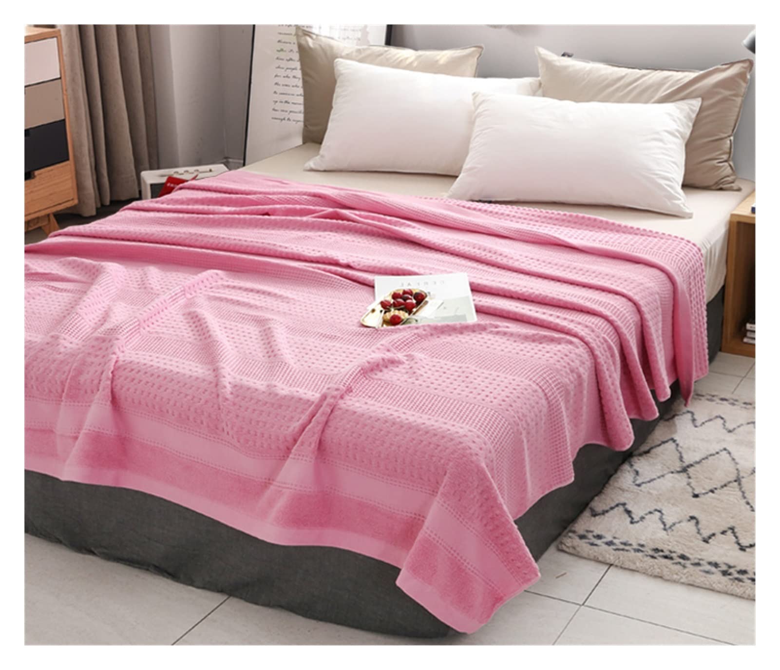 Nap blanket Pure Cotton Towel Bed Summer Thin Cotton Vintage Blanket Single Child Air Conditioning Blanket Nap Summer Blanket Solid Color (Color : Type B- pink)