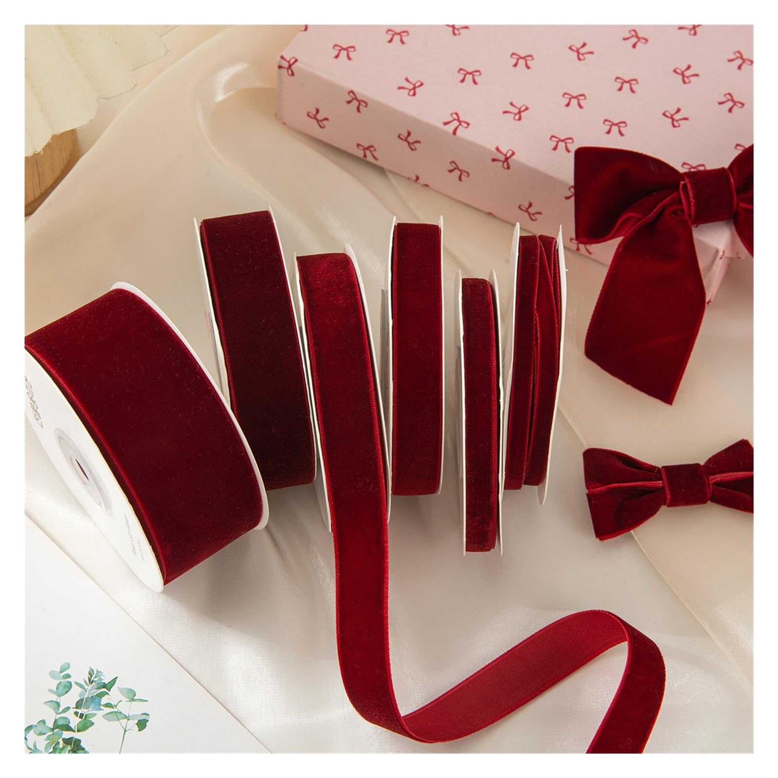 10 Stück Bordeauxrotes, Einseitig Beflocktes Samtband Für Haushalt Wohnen | DIY handgemachte Schleifenstrauß-Geschenkverpackung