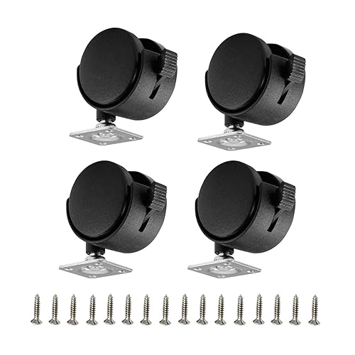 Ruedas de plástico negro de 1.5 pulgadas con frenos Ruedas de rotación de 360 grados, juego de 4 con 16 tornillos