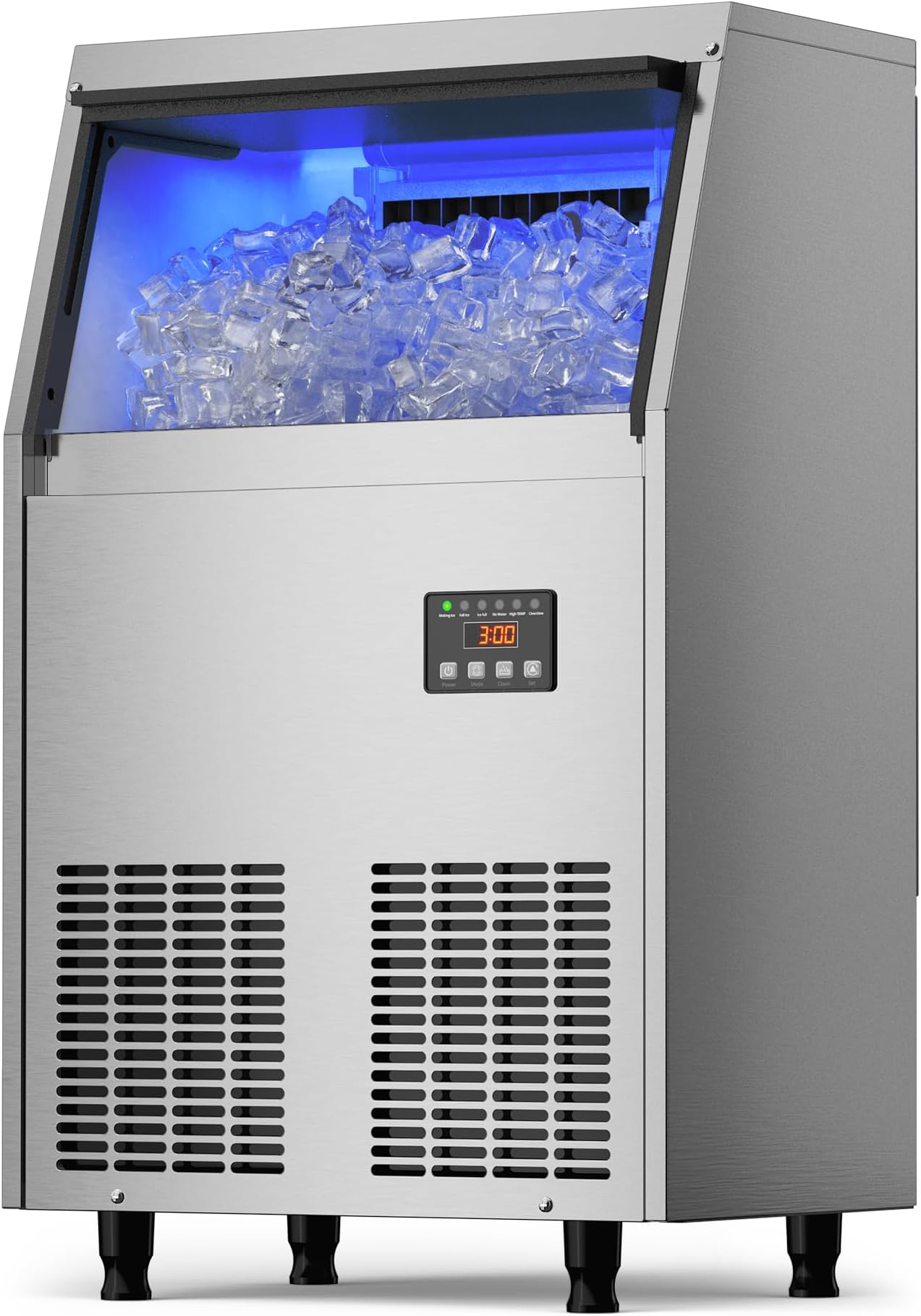 Coolski Commercial Ice Maker Machine 100Lbs/24H, Under Counter Ice Machine with 34lbs Ice Storage Bin, Stainless Steel Freestanding Ice Maker for Restaurant, Bars, Home and Offices