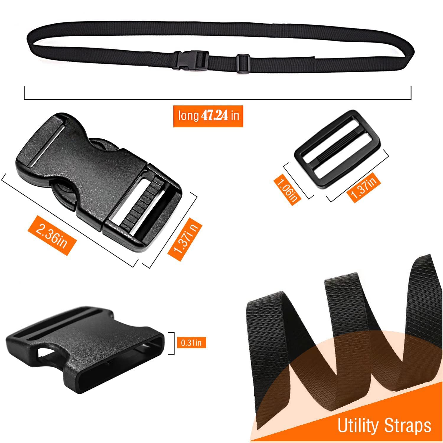 Nylon Strap with Buckle, Quick Release Short Adjustable Straps with Buckles, Securing Tie Down Straps for Backpacking, Compression Golf Bag, Camping Outdoor Activities 1