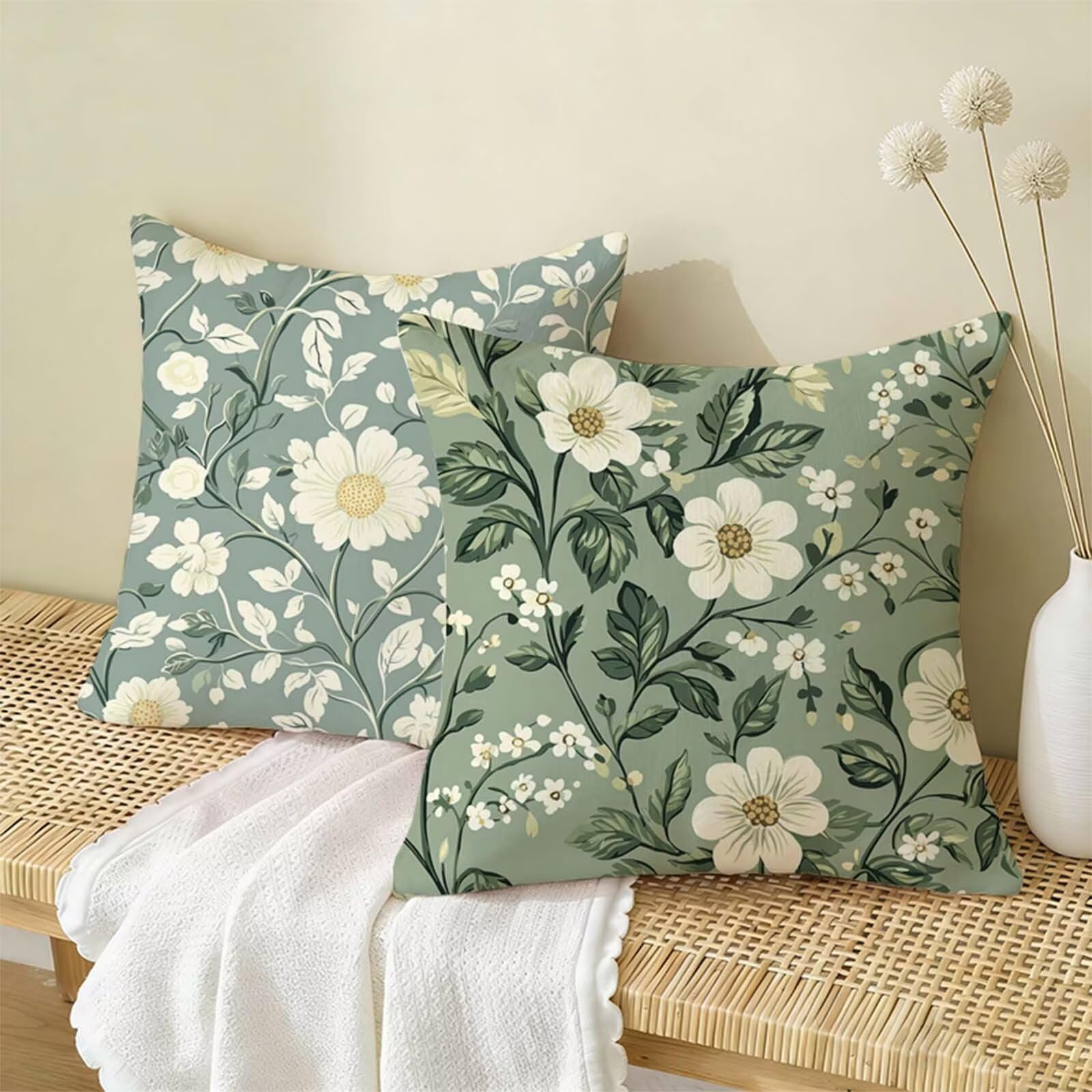 Juego de 2 Funda Cojin 80x80 cm Verde Salvia,Cuadrada Impermeable Fundas Cojines Rural Lino Impresión a Doble Cara con Cremallera Oculta,Apto Todas las Estaciones Funda Almohada para Sofá Salón X-259