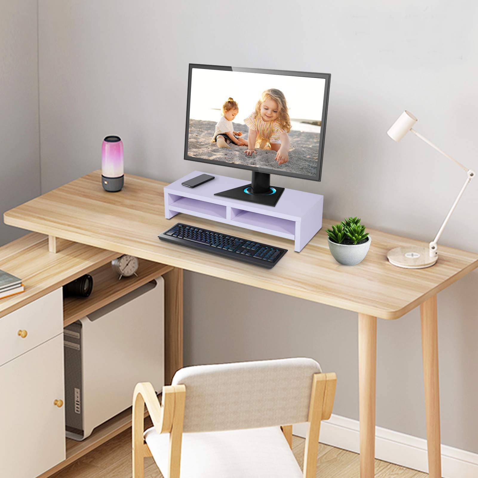Monitorständer aus Holz, 2 Ebenen, für Fernseher und Laptop