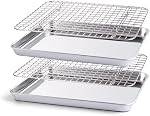 Baking Sheet with Rack Set – 2 Stainless Steel Baking Pans + 2 Cooling Racks,Heavy Duty Baking Tray for Oven,Non Toxic,Dishwasher Safe & Easy Clean – Perfect for Baking,Roasting,or Cooling