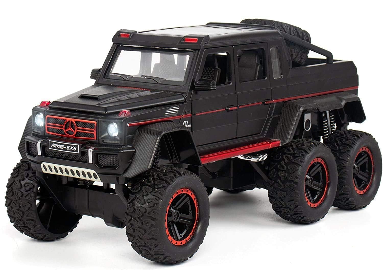 Rahasya Enterprise 1:22 Mercedes AMG G63 6X6 - Black Alloy Diecast Pullback Metal Car Toy with Sound Light & Opening Doors - Best Gift Toy for Kids