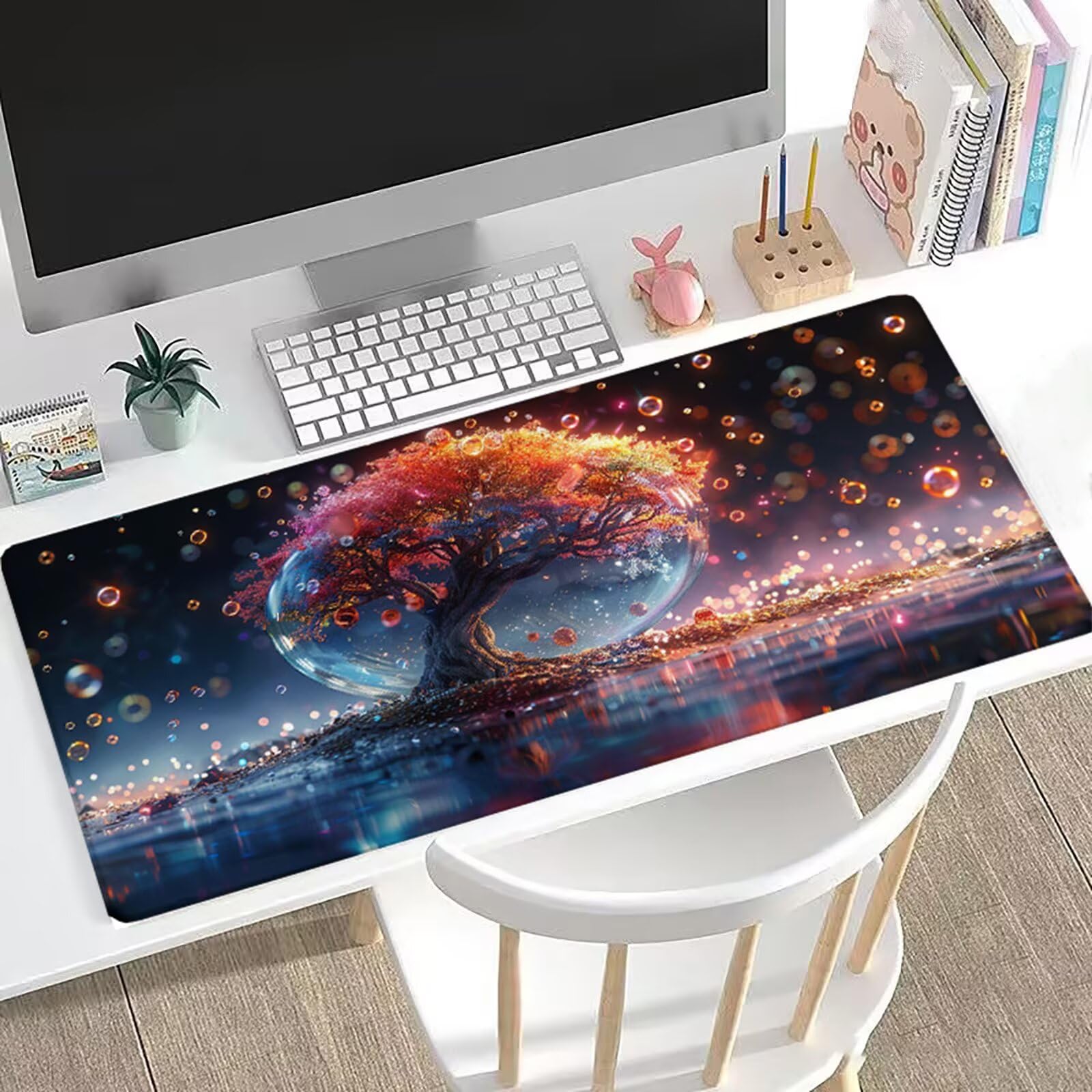 XXL Tappetino Mouse 1500x800 mm Gaming Sfera Di Cristallo Sottomano Scrivania Ufficio, Albero Mousepad Antiscivolo con Base Stabile, Tappeto per Mouse e Tastiera, Accessori Scrivania Gaming H0-1041