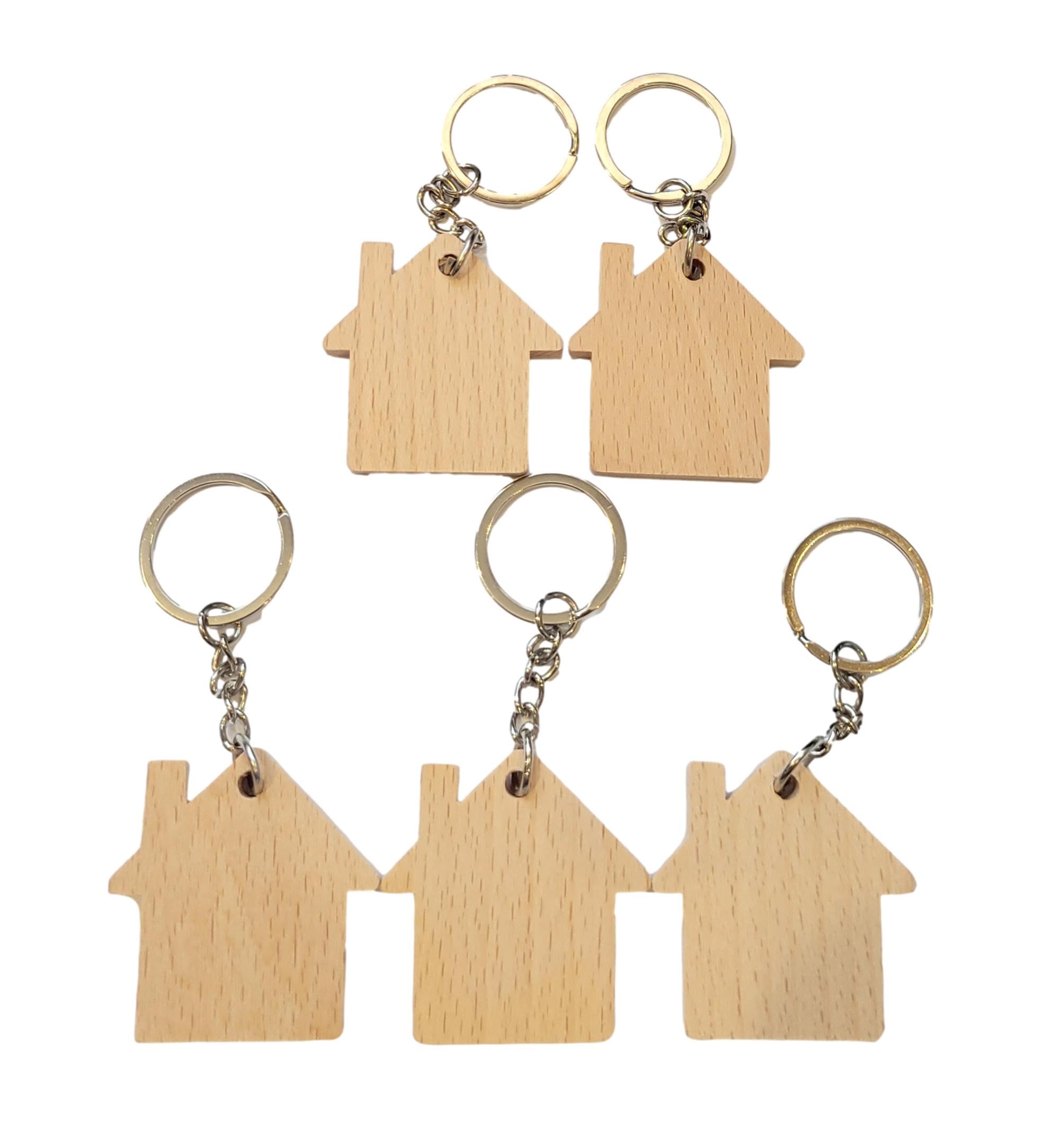 Wooden World Unisex Raw - Set Of 5 Key Chain - Home Shape House Wooden Key Ring