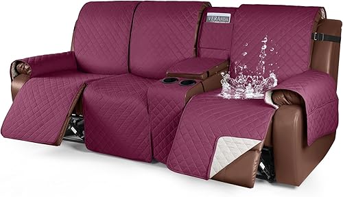Miniatura 10 de KinCam Funda 100% impermeable para sofá reclinable con consola, fundas para sofá reclinable antideslizante para 3 asientos, protector de muebles
