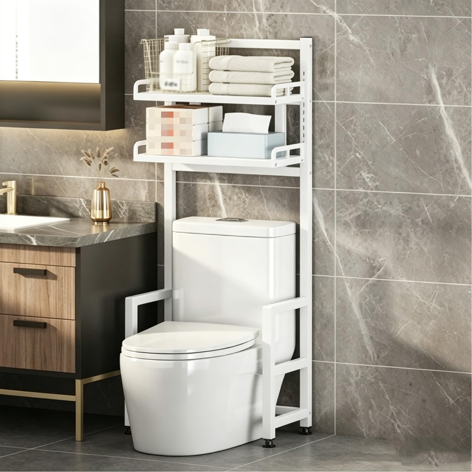 Sopra WC Grande Capacità 2 Ripiani Scaffale Sopra WC,Indipendente Mensola Per Servizio Igienico,Mensola Portaoggetti da Bagno,è Adatto All'uso in Bagno(White,2tier)