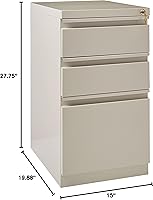 Vista 2 de Hirsh Archivador de 3 cajones de extensión completa de grado comercial de 20 pulgadas de profundidad, color gris claro