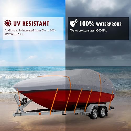 Miniatura 7 de Lanlelin Heavy Duty 600D Marine Grade Waterproof Trailerable Boat Cover Fits 20-22ft V-Hull Tri-Hull Boat with Windproof Tightening Strap & Anti-UV,