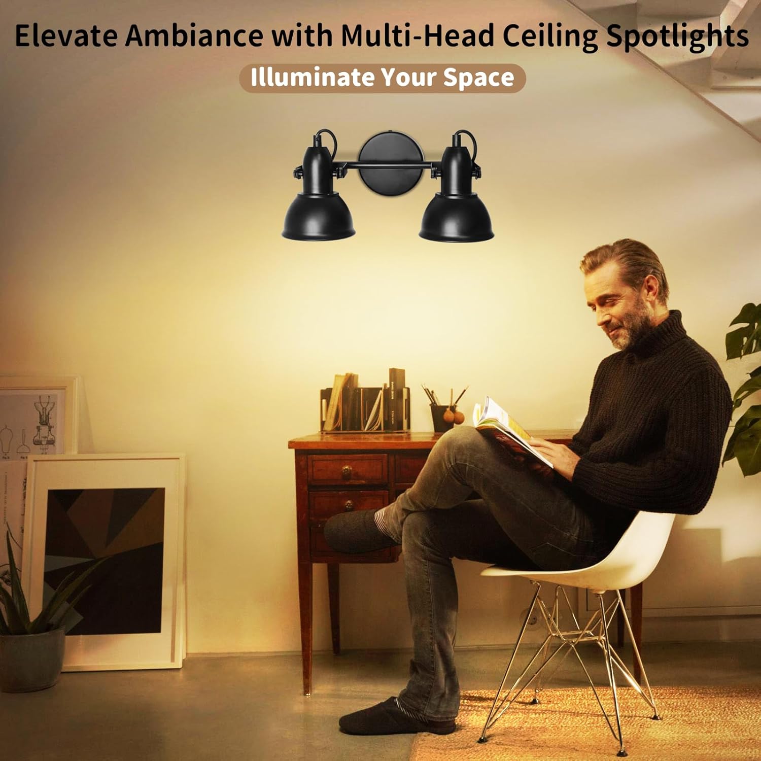 LTBLIGHT LED Track Lighting Kit, 2-Light Directional Ceiling Light Fixture, Industrial Black Ceiling Spot Lights Fitting for Kitchen, Bedroom, Art Wall, E26 Base, Bulbs Not Included