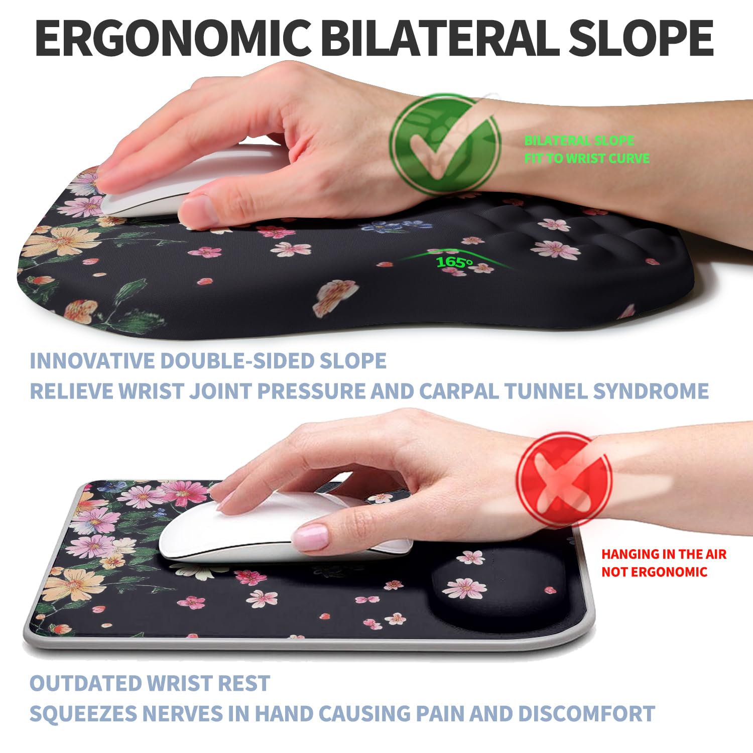 Ergonomiczna podniesiona podkładka pod mysz podpórka nadgarstka z obustronnym nachyleniem pianka z pamięcią kształtu podkładka pod nadgarstek i cieśni nadgarstka ulga w bólu 30 x 18 cm
