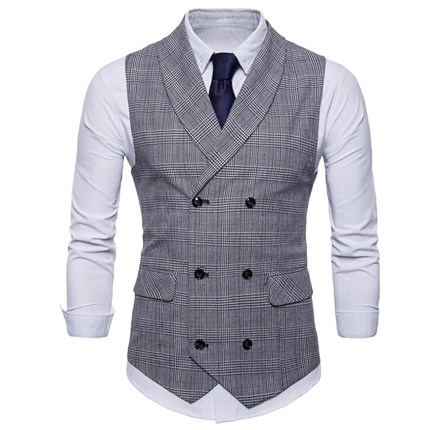 Colete de lapela xadrez fino masculino Bestgift