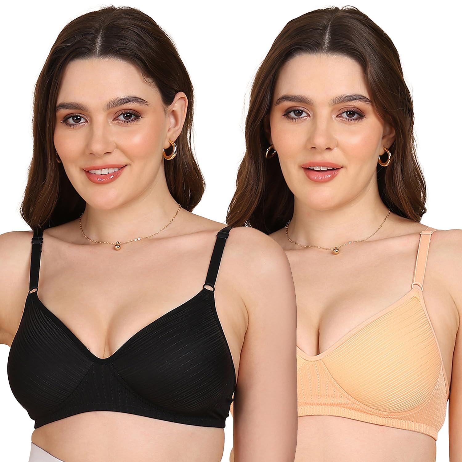 komli Lightly Padded Stripe-Print Full Coverage Bra | Non-Wired | Everyday Comfort | Regular Back (Pack of 2)-picture-23