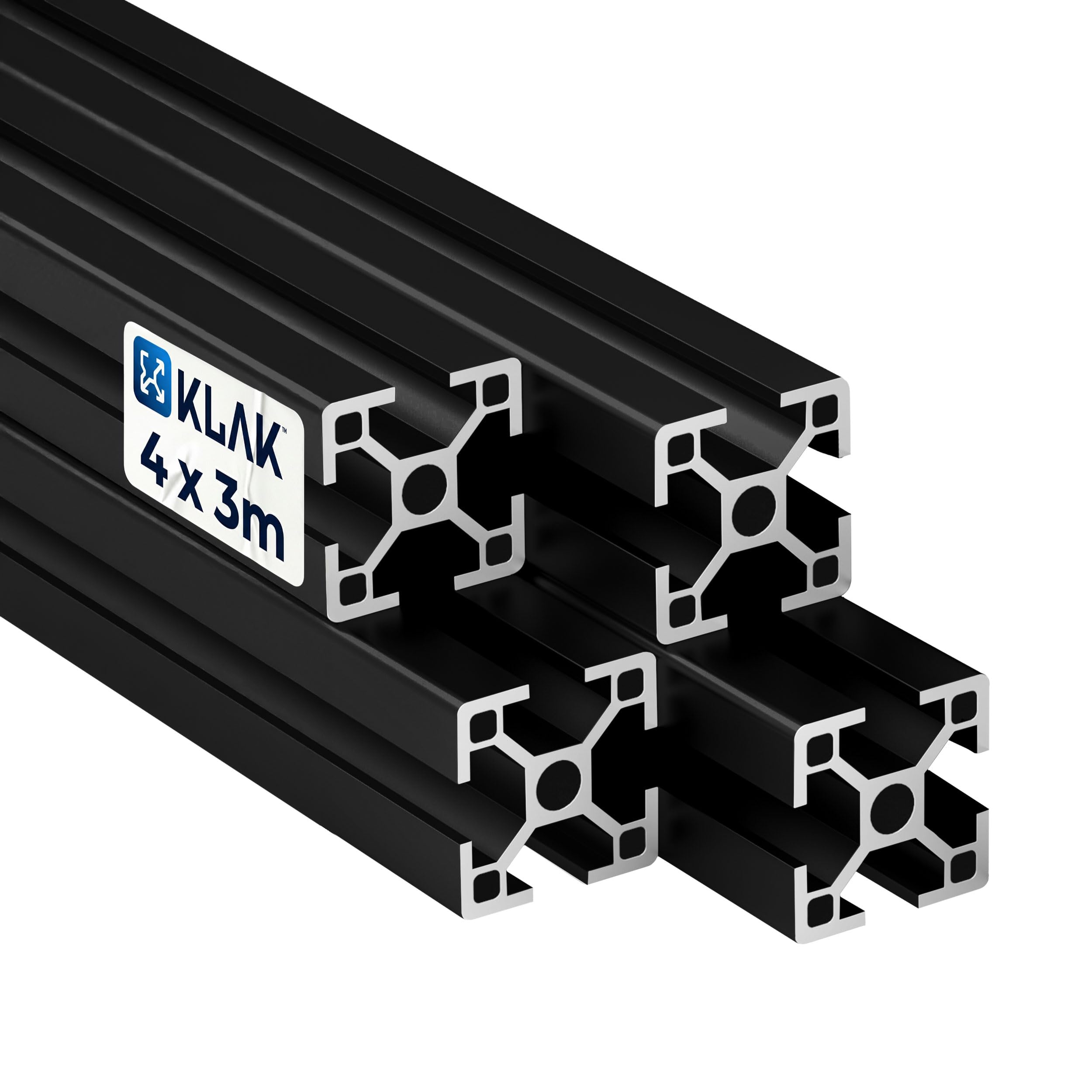 KLAK 30 - Aluprofil 4 Stück 30x30mm 3m System-, Montageprofil Nut 8 schwarz