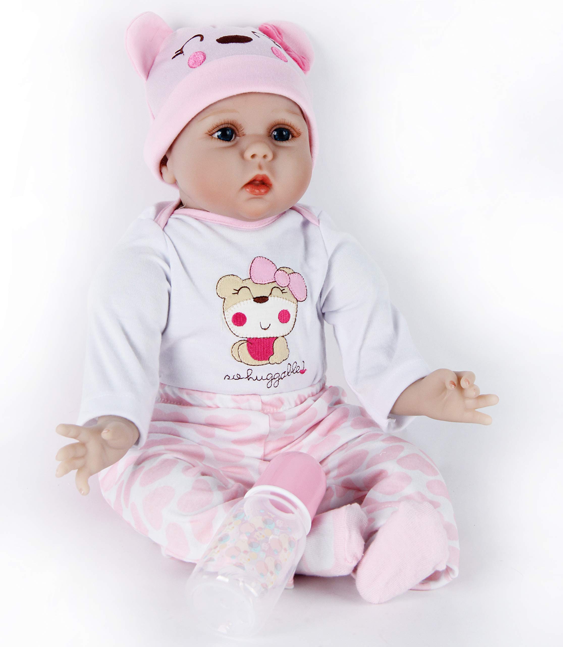 Muñecas Reborn 22 Pulgadas Lifelike Hecho a Mano Recién Nacido Suave Muñeca De Silicona Realista Recién Nacido Muñeca Ojos Azules Reborn Niñas Niño Juguete Regalo