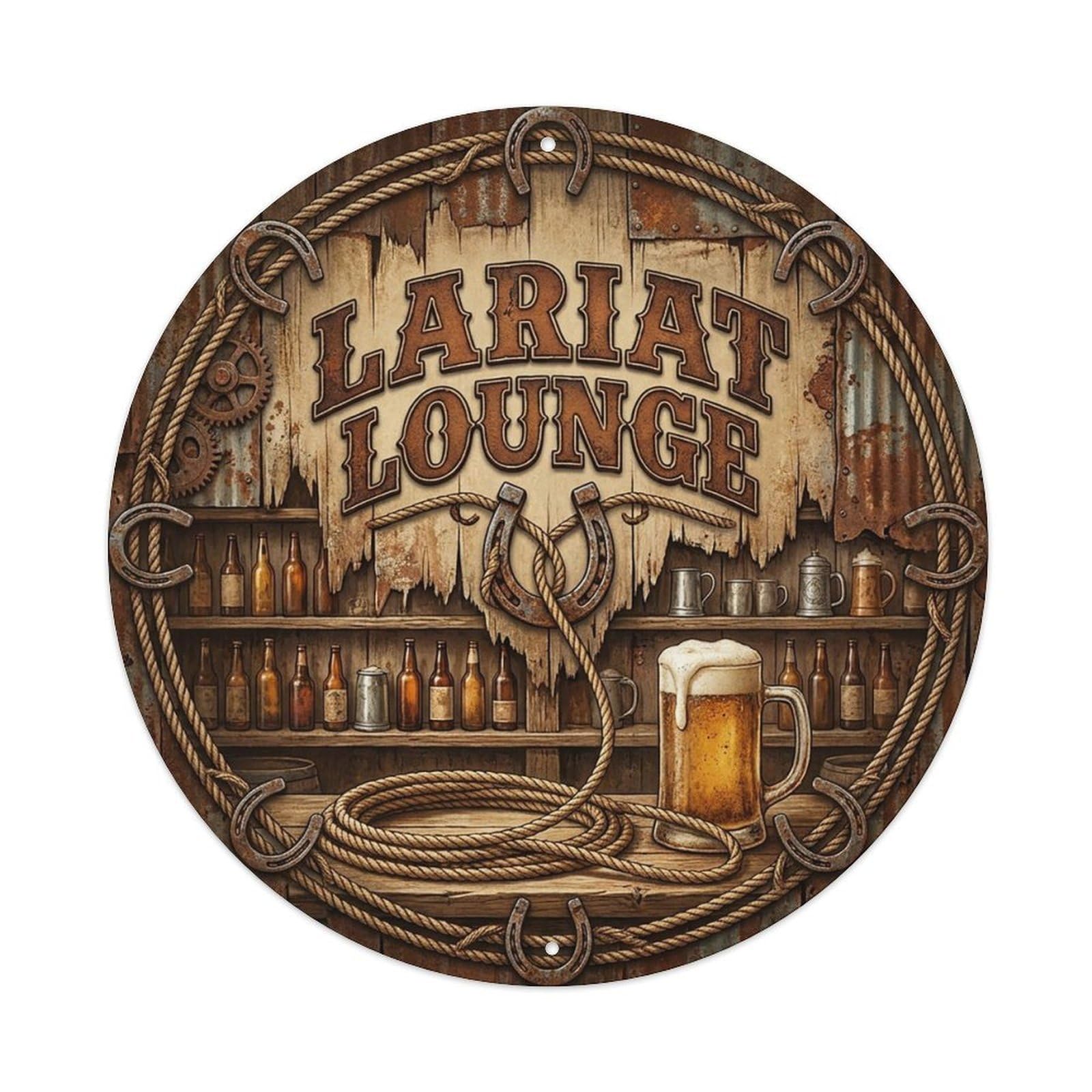 Vintage Beer Western Cowboy Lariat Lounge Retro Bar for Pub Vintage Metal Tin Sign Plaque Wall Decor for Cafe, Club Bar, Office, Garden Metal Poster 8x8Inch