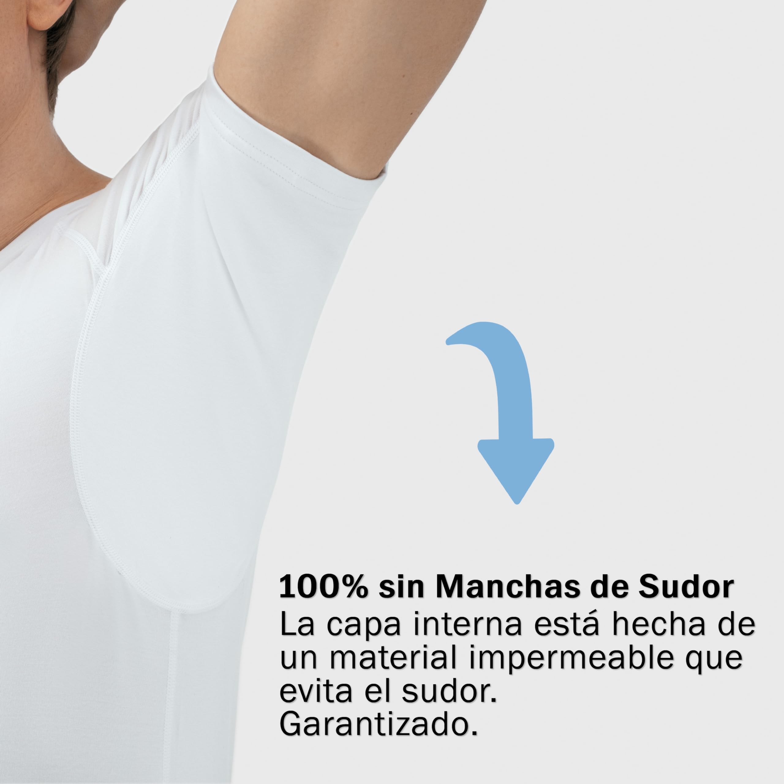 Camisa antisudor – Camiseta Antimanchas de Sudor – Camiseta de Cuerpo antisudor – con ArmPads Pro y Tratamiento Plateado – Hombre – Cuello en V