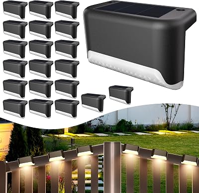 BKBB PPBB Solar Deck Lights Outdoor, 20 Pcs Solar Step Lights, Waterproof LED Solar Lights for Outdoor Stairs, Step, Fence, Yard, Patio, Railing, Garden and Pathway