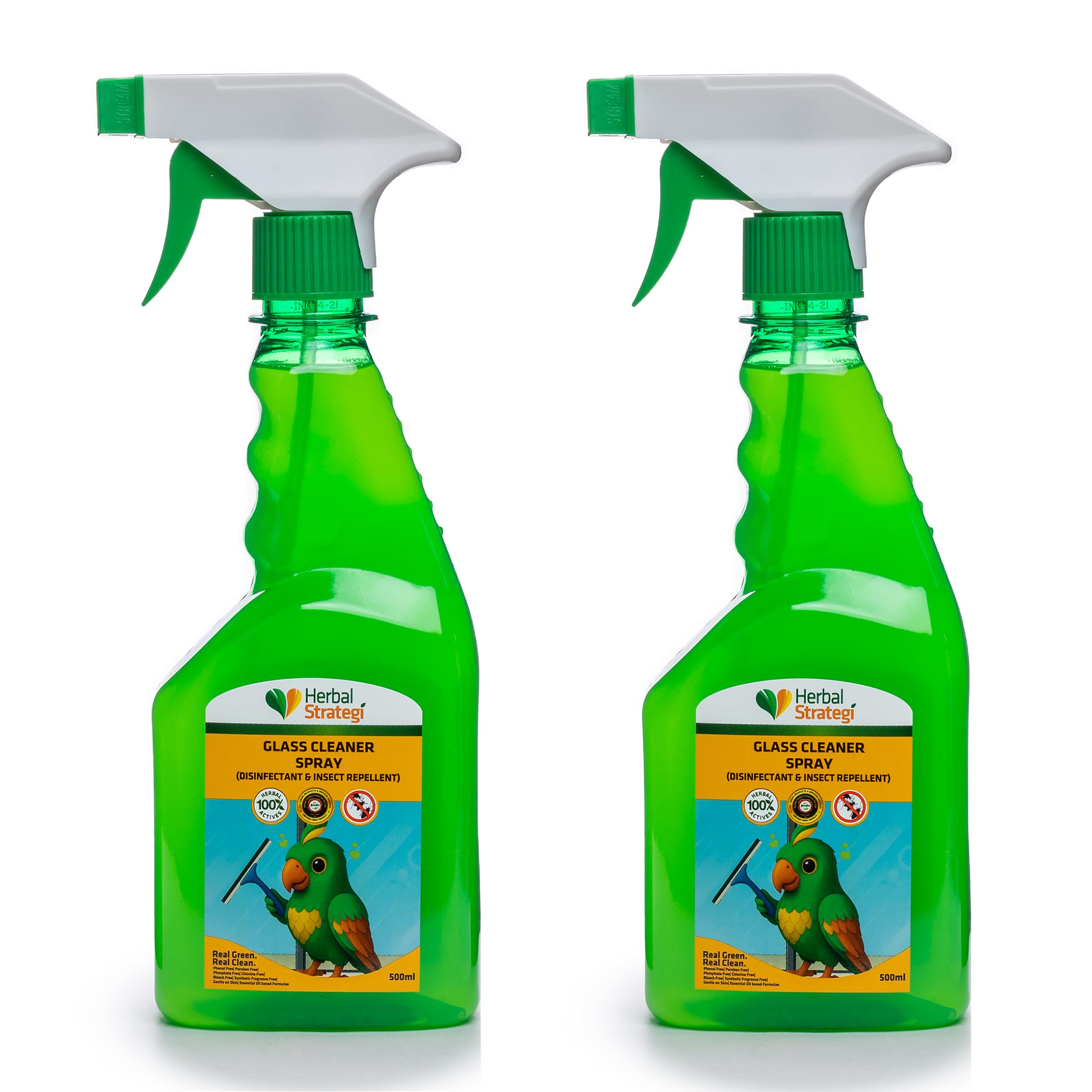 Herbal Strategi Glass Cleaner Spray Made With Lemongrass, Bhutika Oil, Devadaru Oil, Sarala Oil, 500Ml (Pack Of 2)