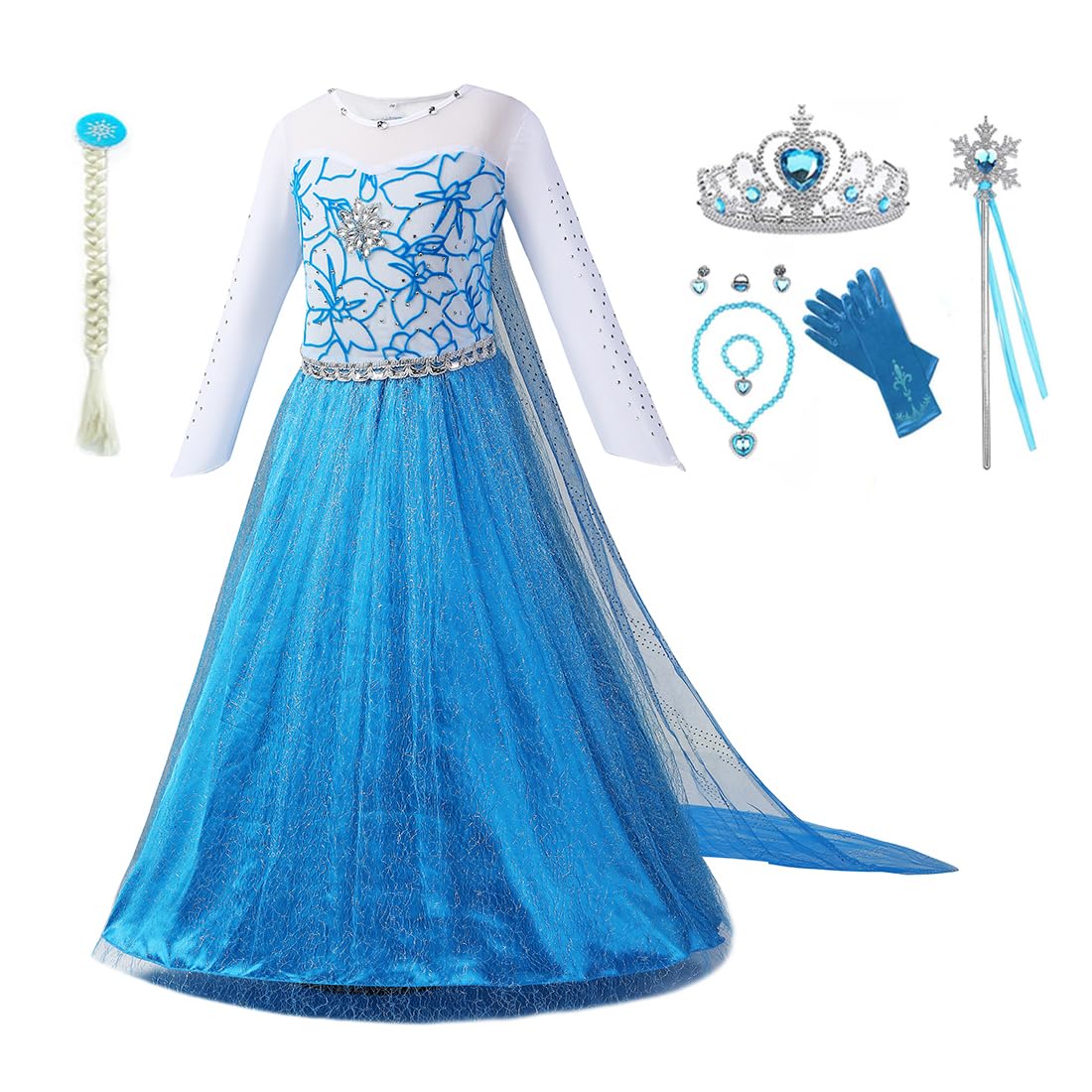 Yipkorra Princess Costumes for Girls Snow Dresses Halloween Toddler Birthday Party Dress Up with Accessories