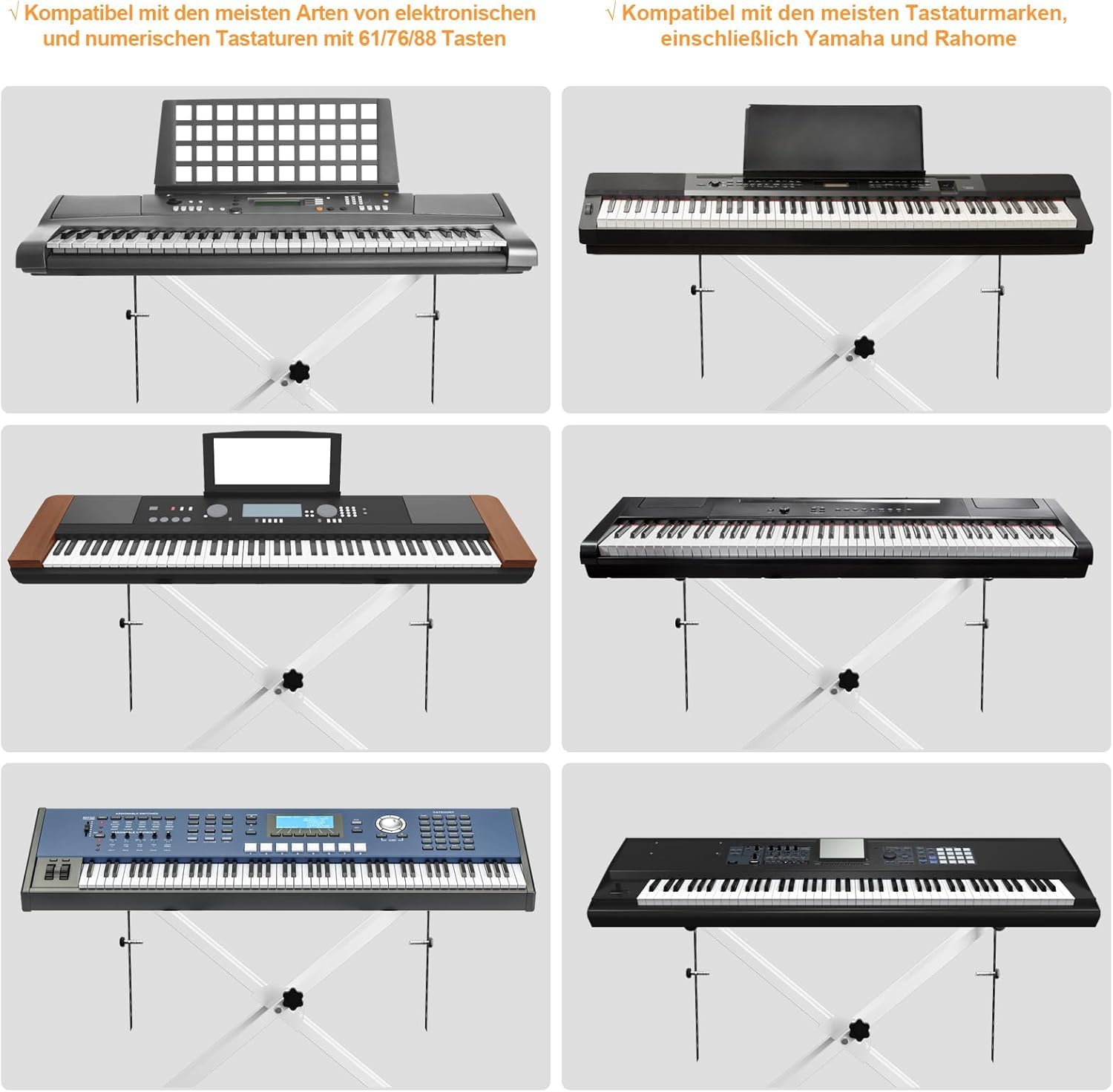 MAMIZO Stojak na keyboard z taboretem, z regulacją wysokości, stojak na klawiaturę i taboret, podwójny zestaw X-Frame, składany statyw keyboardowy do pianina elektrycznego, biały