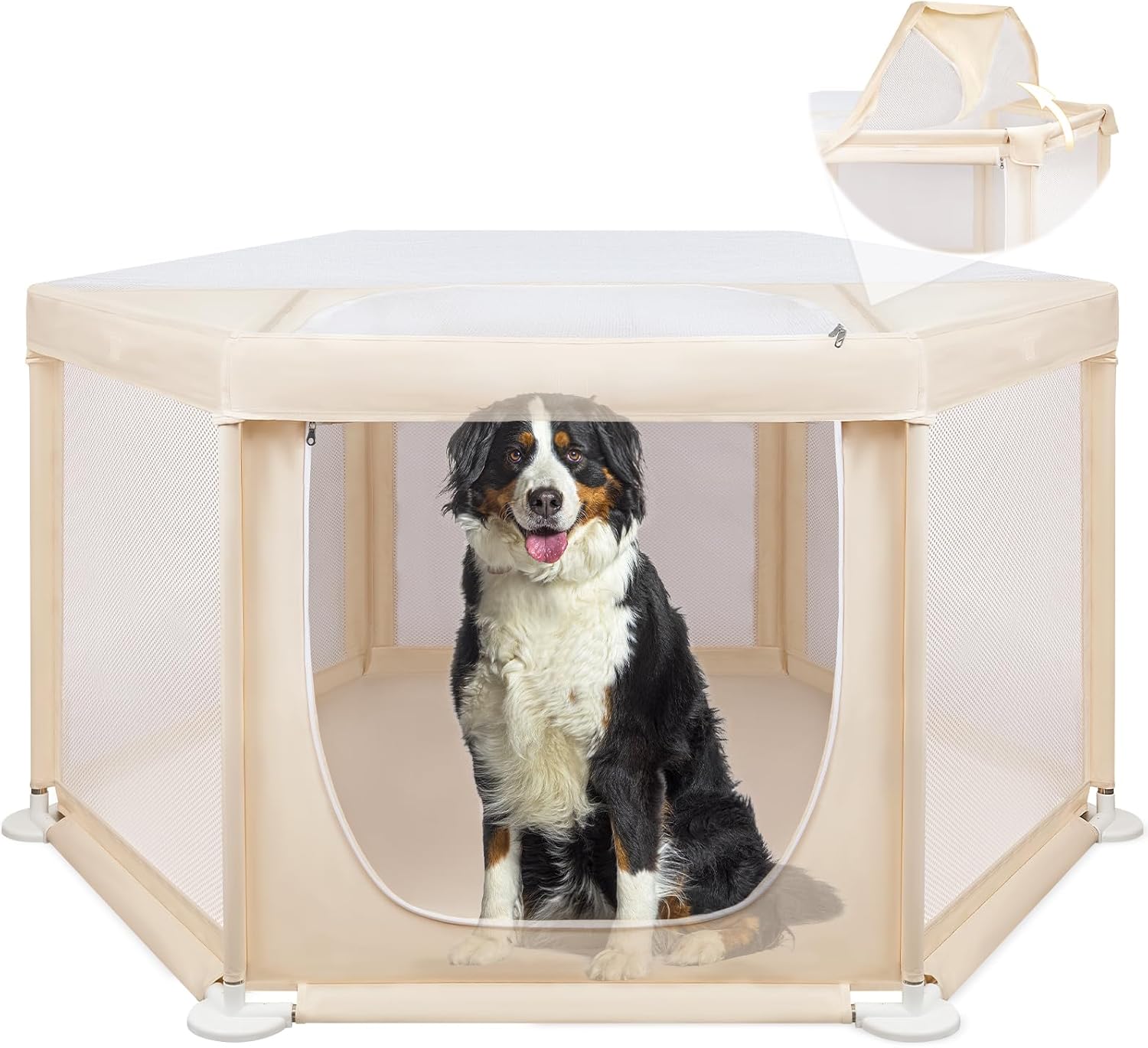 77.2"x77.2"x39" Extra Large Dog Playpen Indoor, Tall Puppy Playpen with Removable Roof, Sturdy Fabric Dog Pen for Medium to Large Pets, Spacious Hexagonal Pet Playpen Indoor for Comfort & Security 2XL - 77.2"L x 77.2"W x 39"H