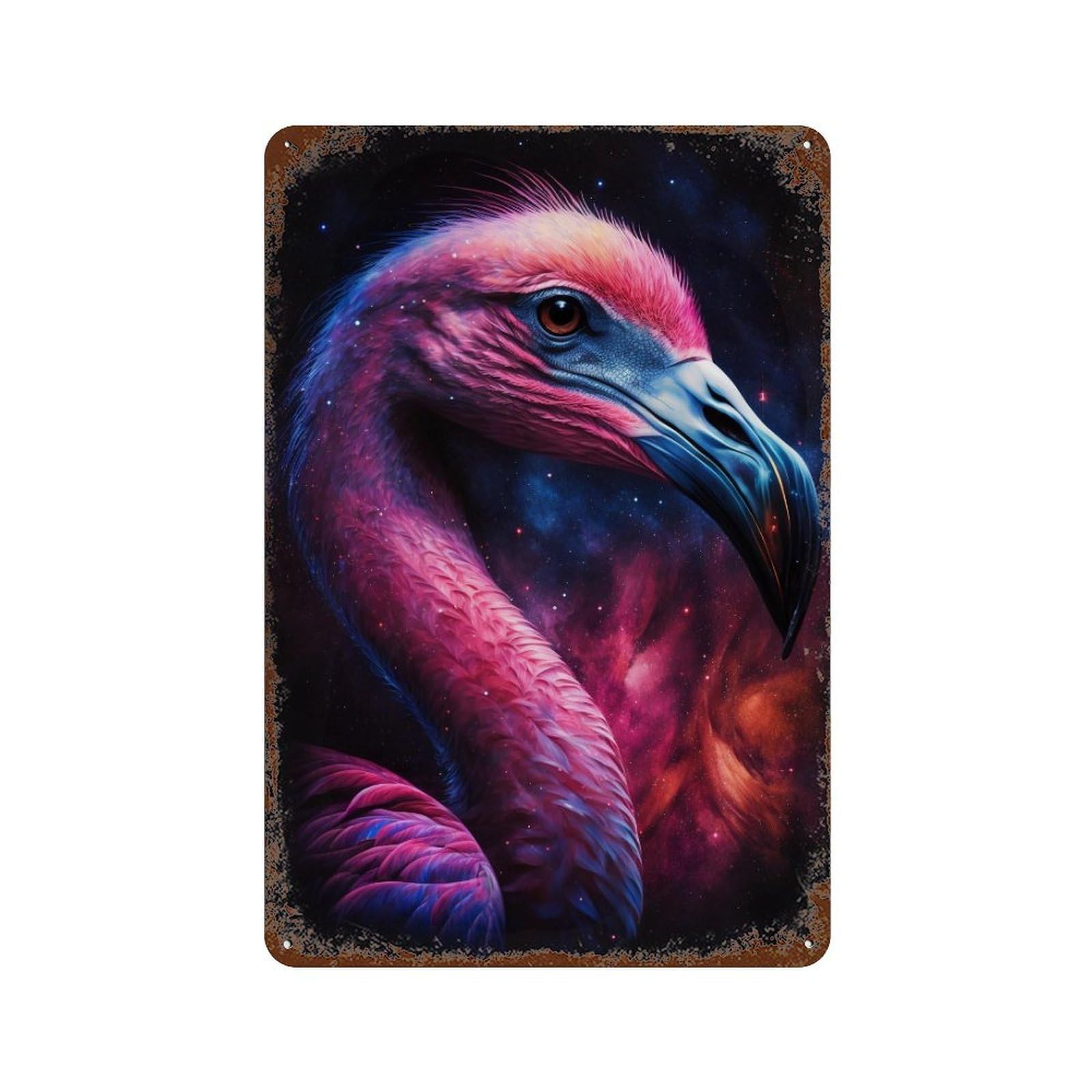 Cosmic Flamingo Art Print-10 Weathered Tin Sign 11.8"x7.9", for Shed, Workshop And Garage Wall Decor, Decorative Metal Wall Art