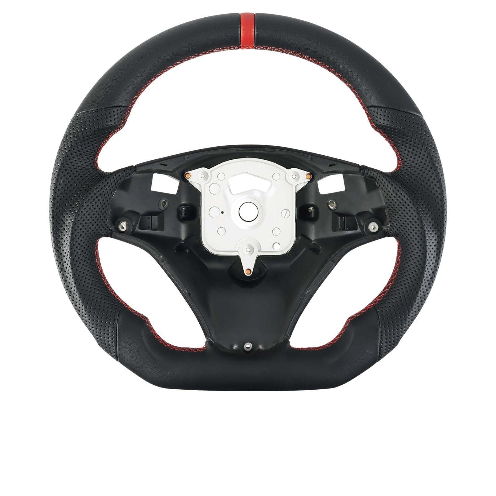 Vollleder - Lenkrad Perforiertes Leder Griff D-förmige flache Unterseite Lenkrad für BMW M Sport 1/3 Series M3/E88 E90 E91 E92 E93 2005-2012(mit scharfen Paddellöchern)