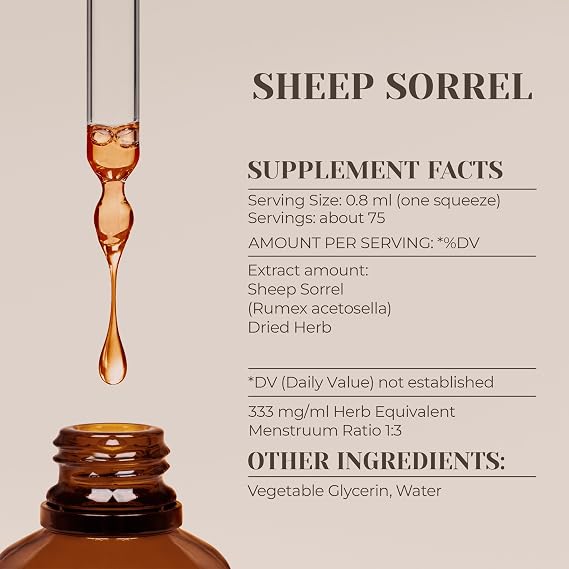 Sheep Sorrel Alcohol-Free Natural Tincture Extract, Immune System Booster, Liquid Drops Made from 100% (2 fl oz)