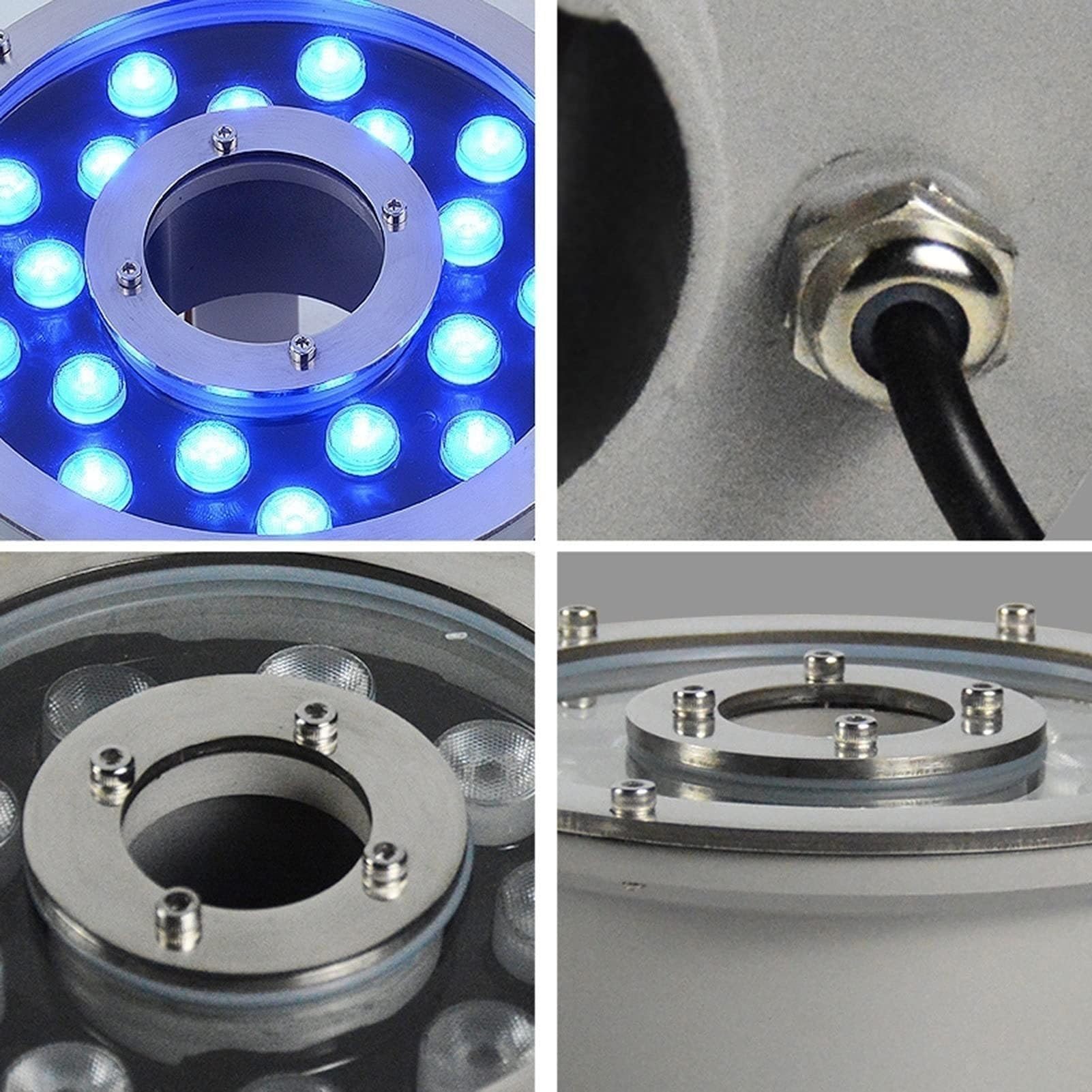 Zatapialne oświetlenie LED do fontanny, lampa pierścieniowa LED do basenu, wodoodporny reflektor krajobrazowy IP68, oświetlenie 12 V do basenu (z otworem centralnym), do dekoracji ogrodu (niebieski