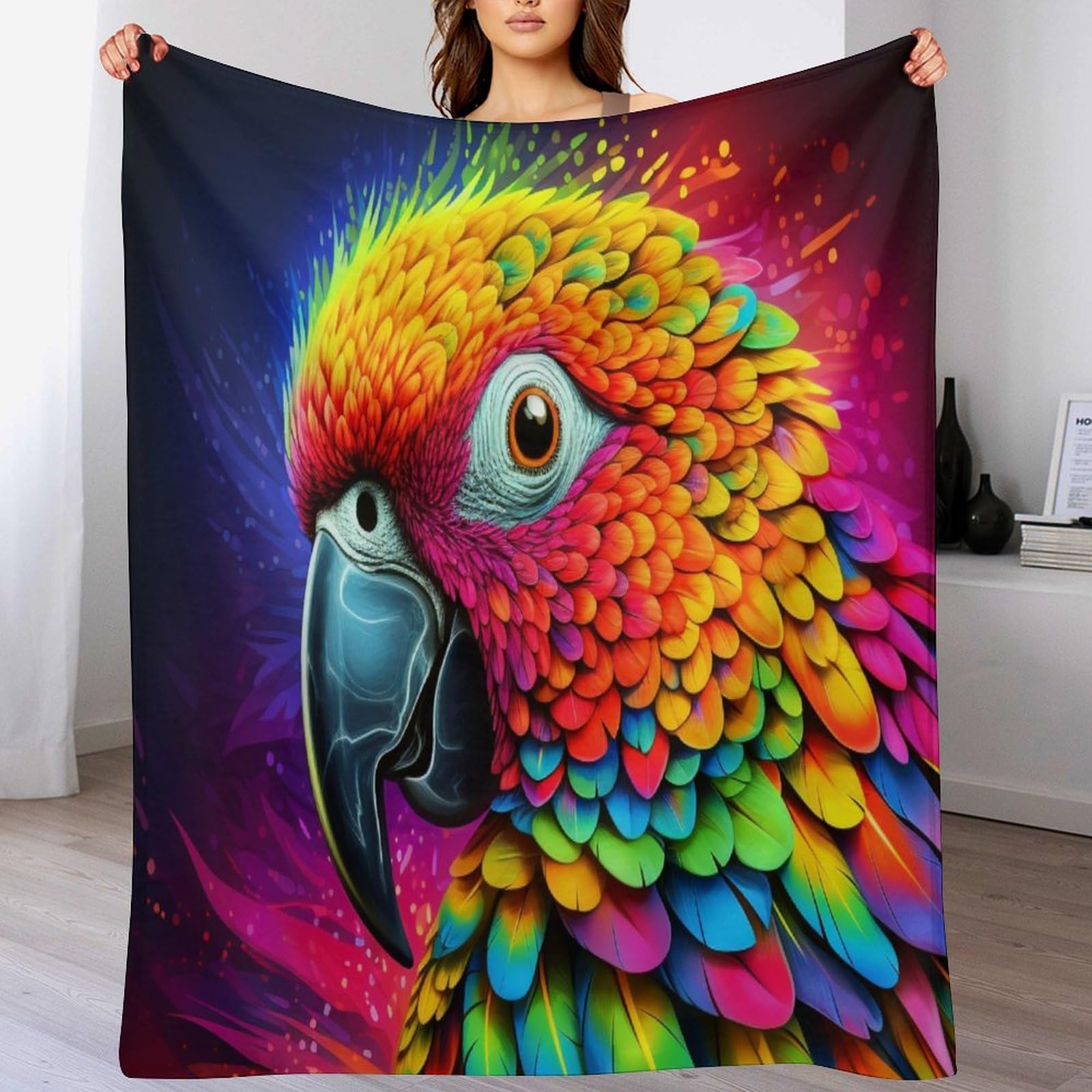 Couverture perroquet en flannel douce 130x150cm pour canapé
