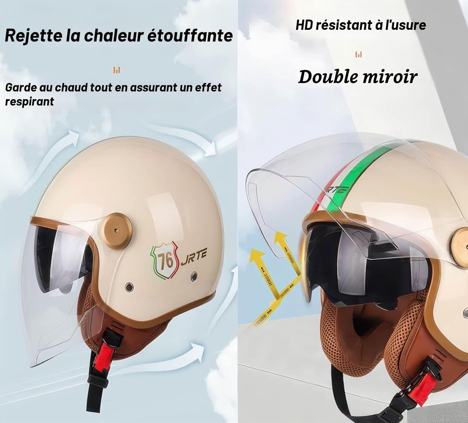 Casque Ouvert Motard Approuvé Dot/ECE, Casque De Moto Vespa Jet, Noir, Taille M/L