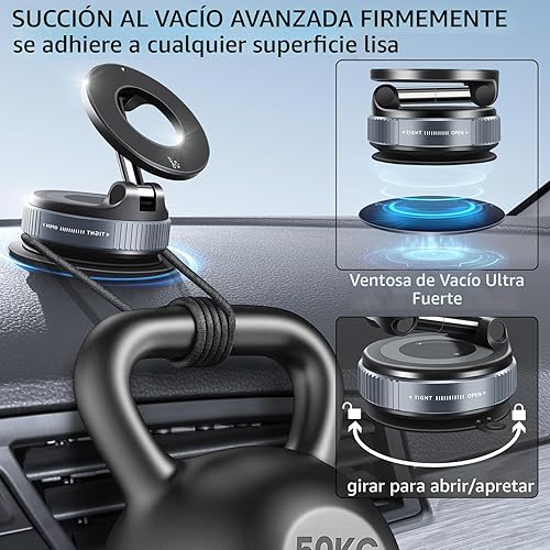 Miniatura 4 de Soporte magnético para teléfono con succión al vacío, soporte de ventosa al vacío mejorado 2025 para Magsafe, soporte magnético portátil plegable de