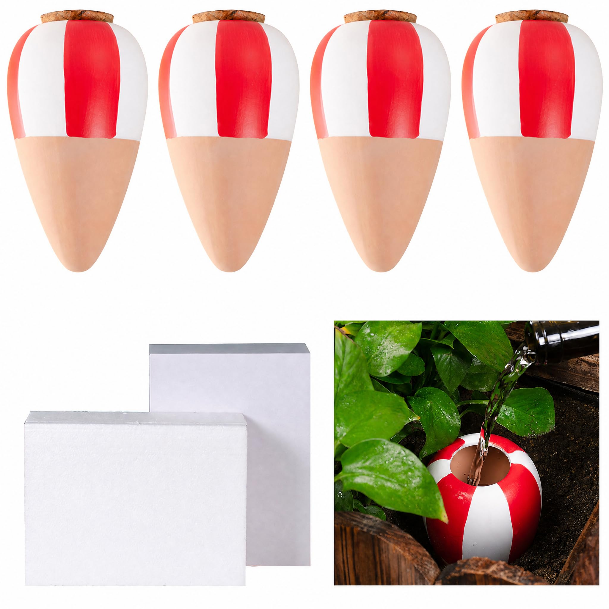 Oyas a Planter Terre Cuite, Distributeur Eau Plante 4Pcs, Pointes Auto-arrosantes en Terre Cuite, Globes Arrosage Automatique Interieur pour Plante, Cônes d'argile (Rouge)